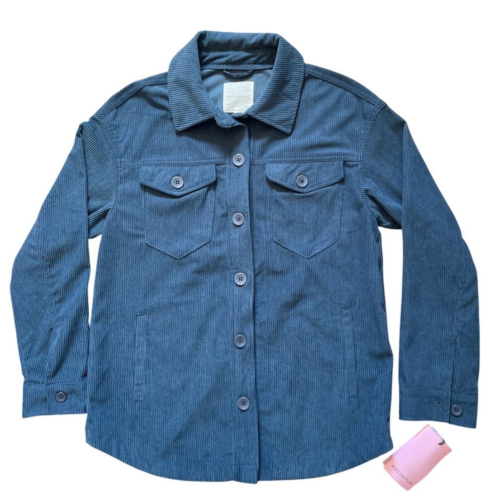 NWT Avec Les Filles Blue Button Up Shacket Size Medium